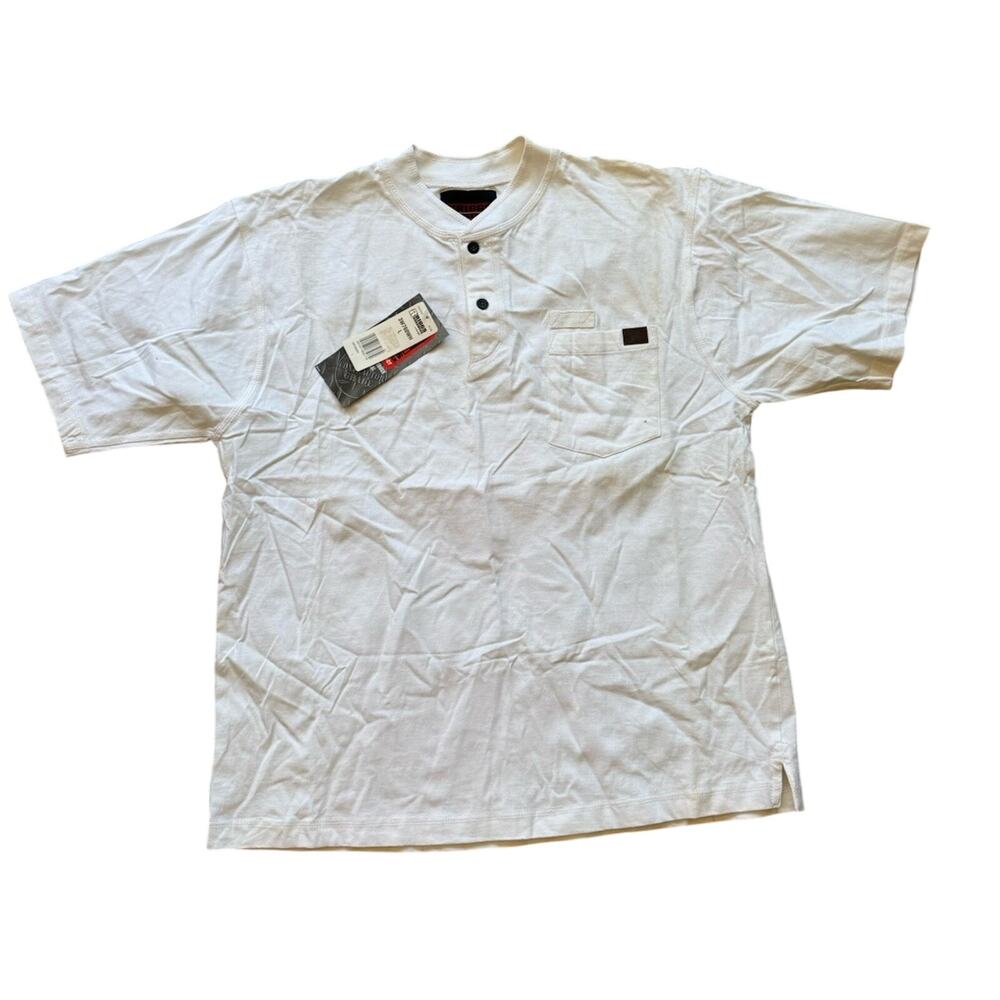 Wrangler Riggs Workwear Mens Large White Henley Shirt Long Sleeve Pocket Utility